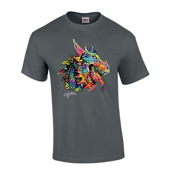 Neon Black Light Dragon House of Dragon Moonlight Mens Short Sleeve T-shirt Graphic Tee-Charcoal-small