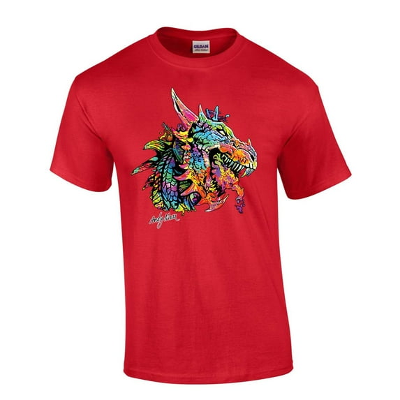 Neon Black Light Dragon House of Dragon Moonlight Mens Short Sleeve T-shirt Graphic Tee-Red-xxxl
