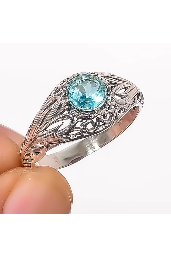 Neon Blue Apatite 925 Sterling Silver Boho Ring s.8.5 R7647-55, Christmas Gift, Gemstone Silver Jewelry, Apatite Ring, New Year Sale