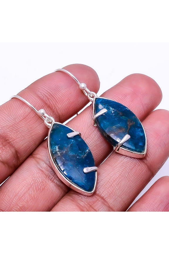 Neon Blue Apatite -Bahia Mines Designer Handmade 925 Sterling Silver Earring 1.68", Neon Blue Apatite Earring E_9505_345_29