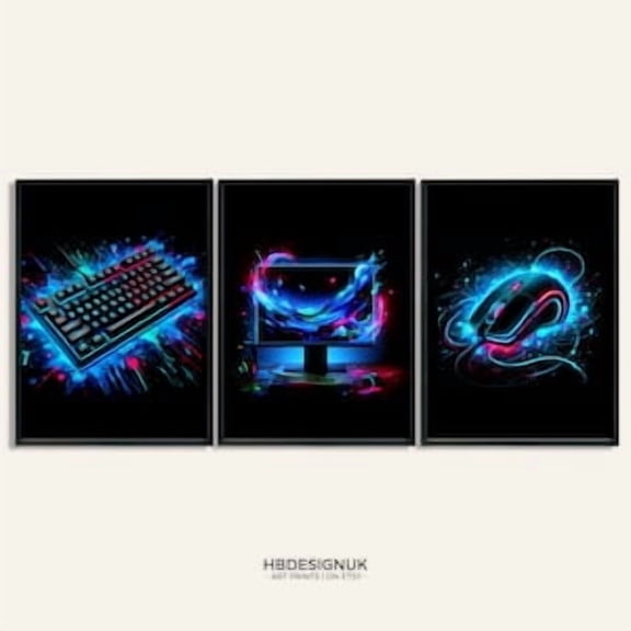 Neon Blue Gamer Print Poster - Set of 3 Gaming Prints, Game Bedroom Decor, Gift for Gamers, Gaming Room, Video Game Wall Art Print, Poster Only
