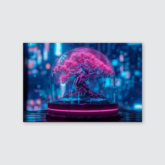 Neon Bonsai Tree Canvas Wall Art : Futuristic Nature Room Decor Full Size 24''x36'' The Golden Shop