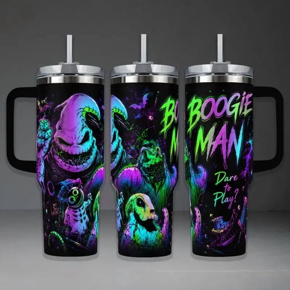 Neon Boogie Halloween Tumbler 40oz 30oz 20oz, Spooky Gothic Tumbler with Handle, Horror Monster Drink Cup