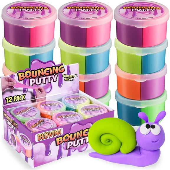 Neon Bouncing Putty – (Bulk Pack of 36) Fluffy DIY Slime Ball Sensory Toys for Kids, Assorted Rainbow Colors Bouncy Slime Party Favor, Stocking Filler and Goodie Bags Stuffers for Kids Birthday Party