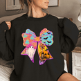 thumbnail image 1 of Neon Bow Print Tops Cute Ghost/Boo/Spooky Graphic Sweatshirts Coquette Halloween Casual Pullover Long Sleeve Cotton Shirts for Daily Outfits Black,5XL, 1 of 6