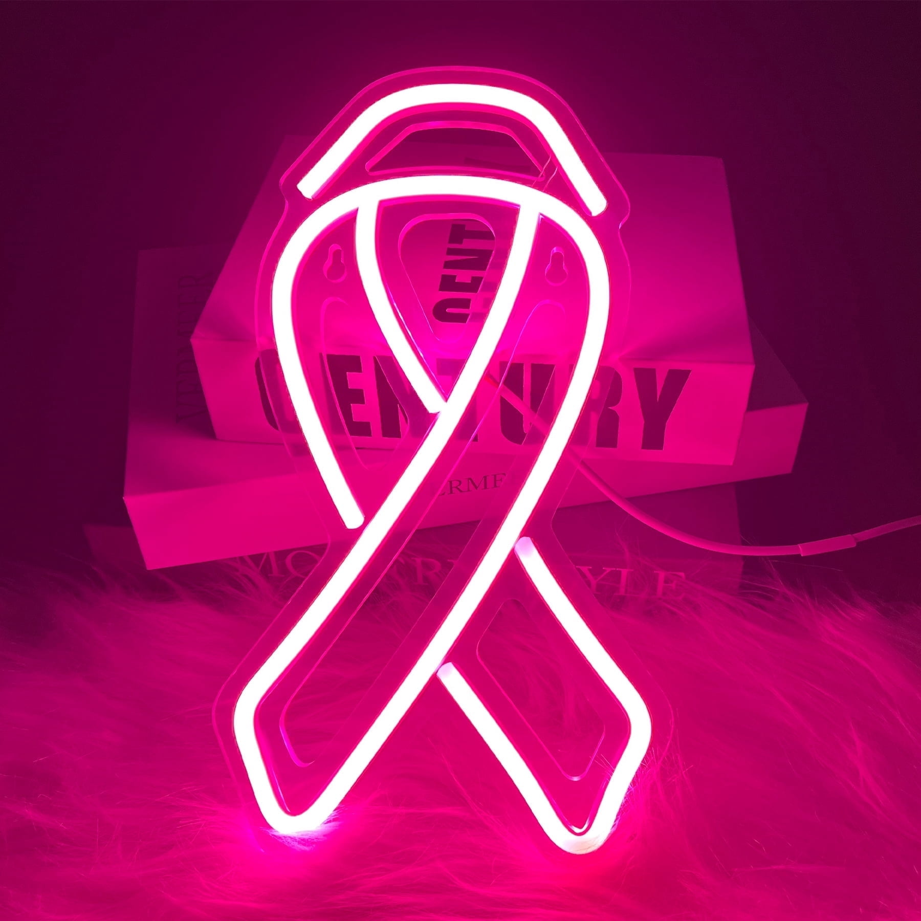 Light Cancer Background Neon Breast Cancers Signs Light Up LED Ribbons Lights with Dimmer for ...