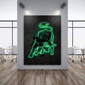 Neon Bull Charging Bull Green Neon Bull Poster