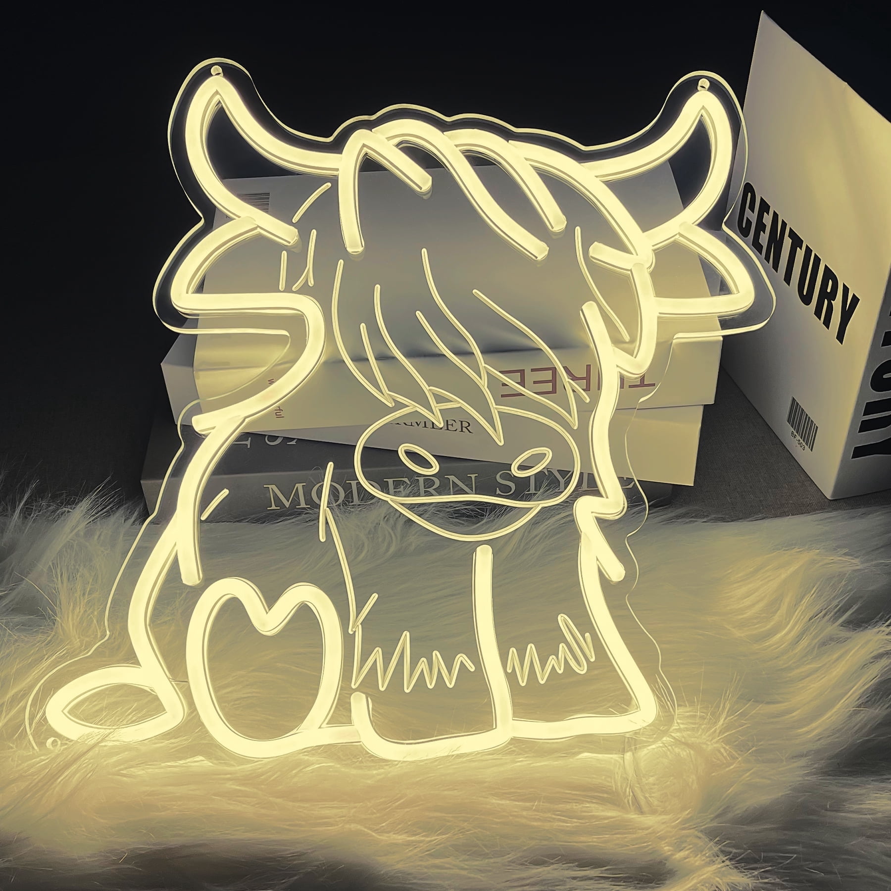 Neon Bull Sign Light Up LED Neon Cows Signs Bison Lights with Dimmer ...