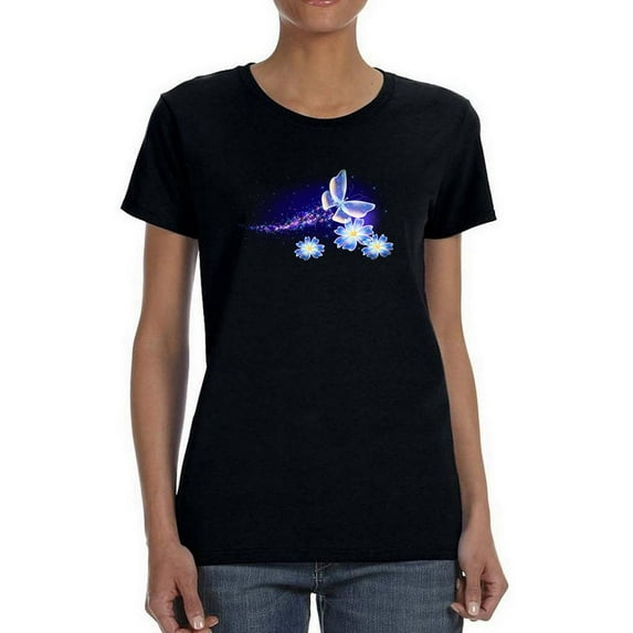 Neon Butterflies And Flowers Shaped T-Shirt Women -Image by Shutterstock, Female Medium