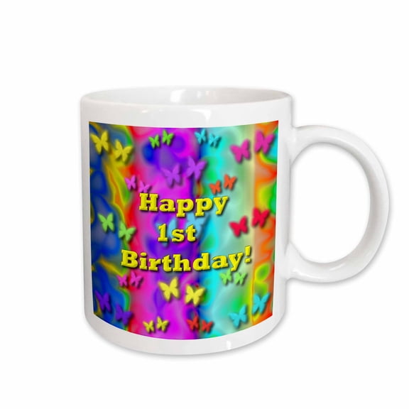 3drose, Neon Butterflies and Rainbows 1st Birthday, 15oz Mug