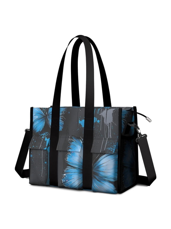 Neon Butterfly GraffitiLarge Teacher Tote Bag with Laptop Compartment, Multi-Pocket Waterproof Work Tote