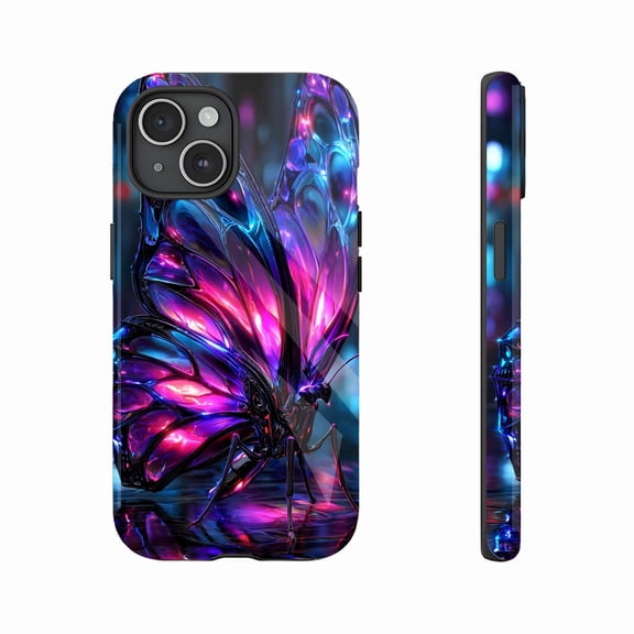 Neon Butterfly Phone Case for Women Men, Compatible with iPhone 11/12/13/14/15/16 (Pro Max/Plus) – Futuristic Glowing Art Design Protective Shell