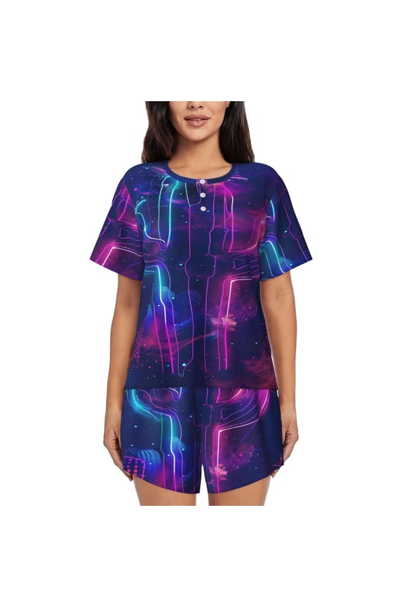 Neon Cactus (15) Womens Pajamas Short Set Soft Short Sleeve Sleepwear Button Down Pjs Set with Pockets S XXL Medium