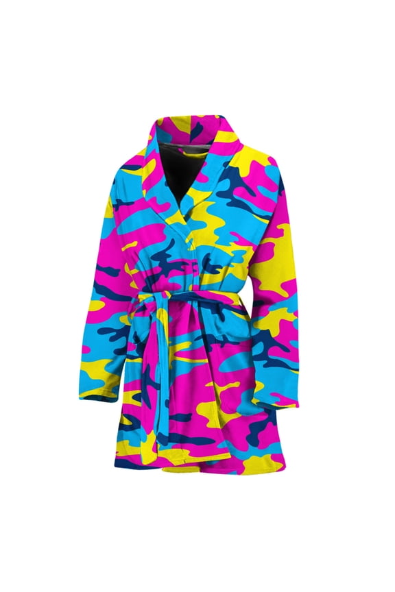 Neon Camouflage Women Bathrobe One Size Univeral Fits Fashion Lightweight Plush Fleece Long Robe For Women