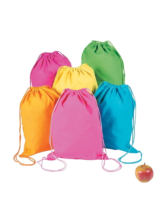 Neon Canvas Drawstring Backpacks Lg - Party Favors - 12 Pieces