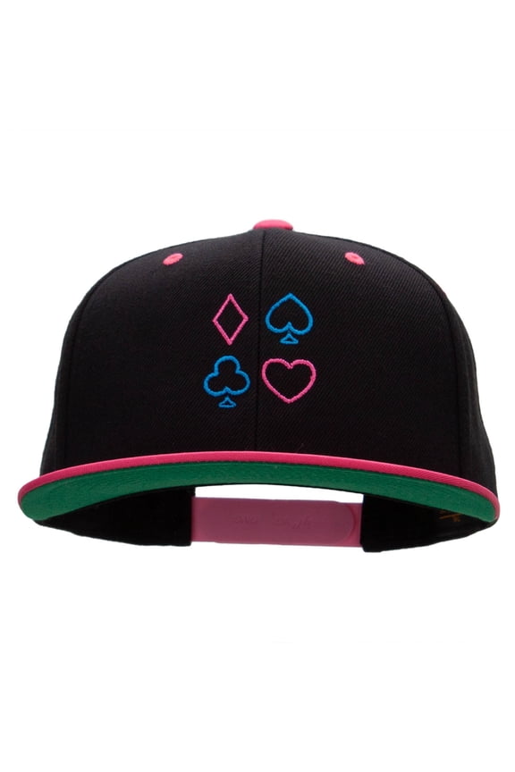 Neon Card Suits Embroidered Wool Blend Classic Snapback - Black Pink OSFM