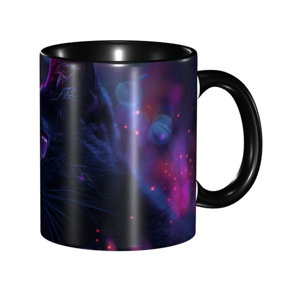 Neon Cat Coffee Mug Fun Custom Ceramic Mugs 11oz Black