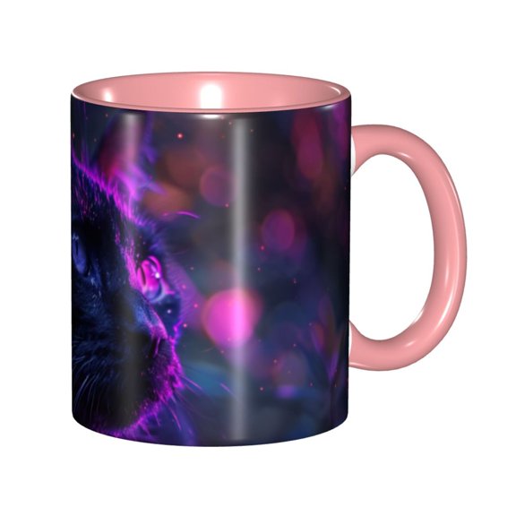 Neon Cat Coffee Mug Fun Custom Ceramic Mugs 11oz Pink