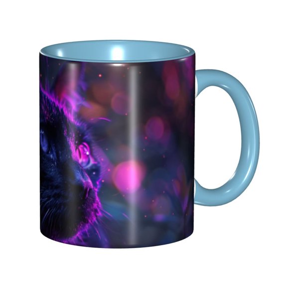 Neon Cat Coffee Mug Fun Custom Ceramic Mugs 11oz Sky Blue