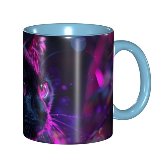 Neon Cat Coffee Mug Fun Custom Ceramic Mugs 11oz Sky Blue
