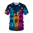 thumbnail image 1 of Neon Cat Luminous T-Shirt, Unisex Casual Fashion Printed Short Sleeve Shirt, Colorful Cat Pattern Design, 1 of 5
