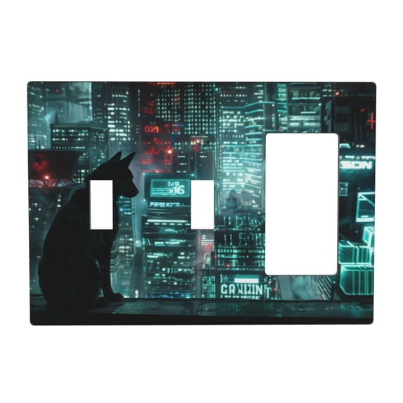 Neon Cat Switch Cover Decorative Wall Plate 3-Gang 2-Toggle 1-Decor Standard Size