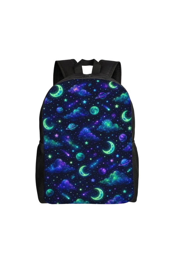 Neon Celestial Galaxy Backpack Full Front Print Travel Laptop Bag for Men and Women