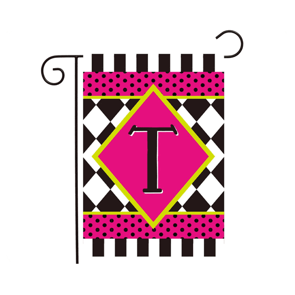 Neon Checkerboard Monogram - T Flag 12x18 POLE NOT INCLUDED Garden Flag