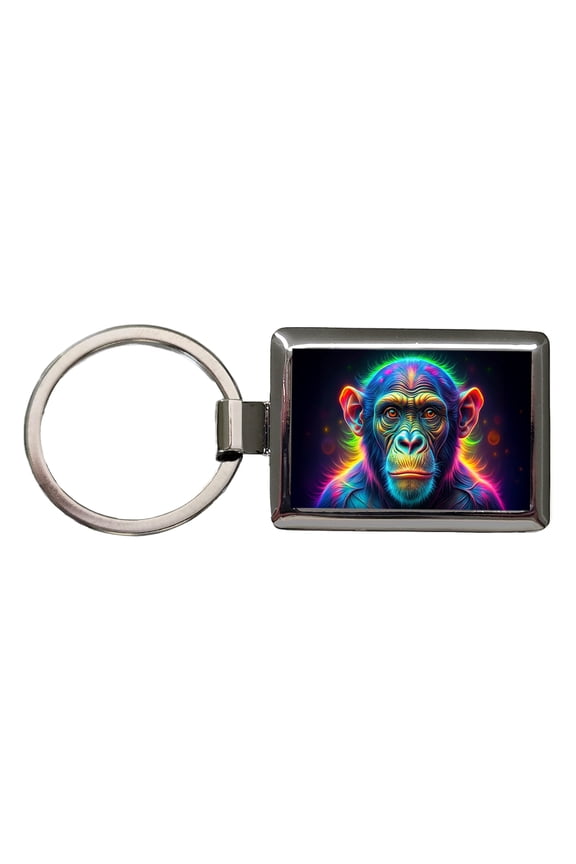 Neon Chimpanzee Monkey Metal Rectangle Keychain