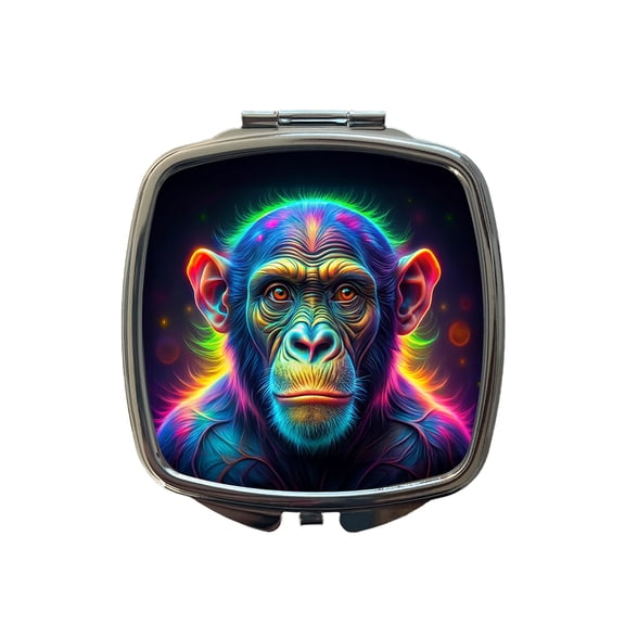 Neon Chimpanzee Monkey Travel Makeup Handbag Purse Small Pocket Compact Mirror