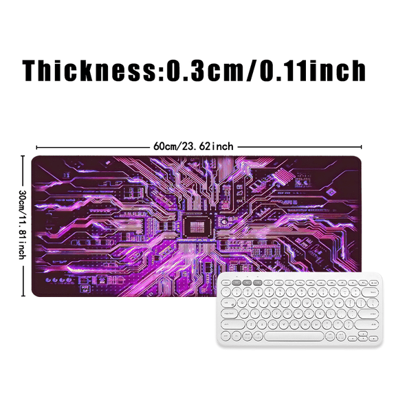 Neon Circuit Board Mouse Pad 31.5 x 11.82 Inches Rubber Surface with Purple LED Design for Office and Gaming Use