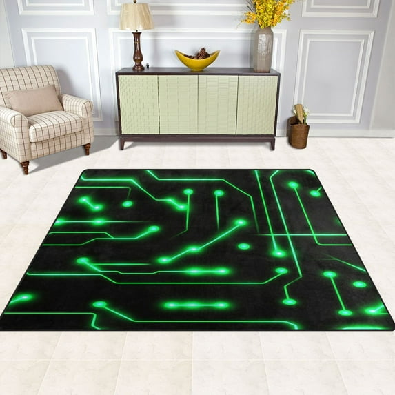 Neon Circuit Design 63''x48'' Plush Memory Foam Bath Mat, Soft, Absorbent, Non Slip, Durable