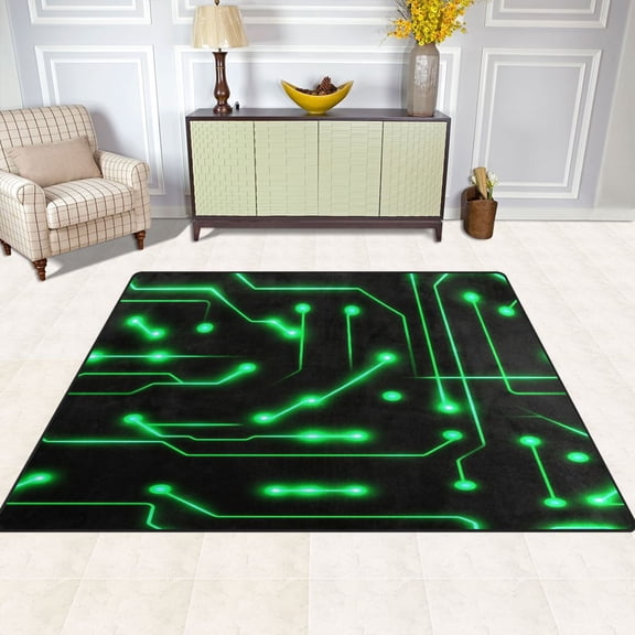 Neon Circuit Design 63''x48'' Plush Memory Foam Bath Mat, Soft, Absorbent, Non Slip, Durable