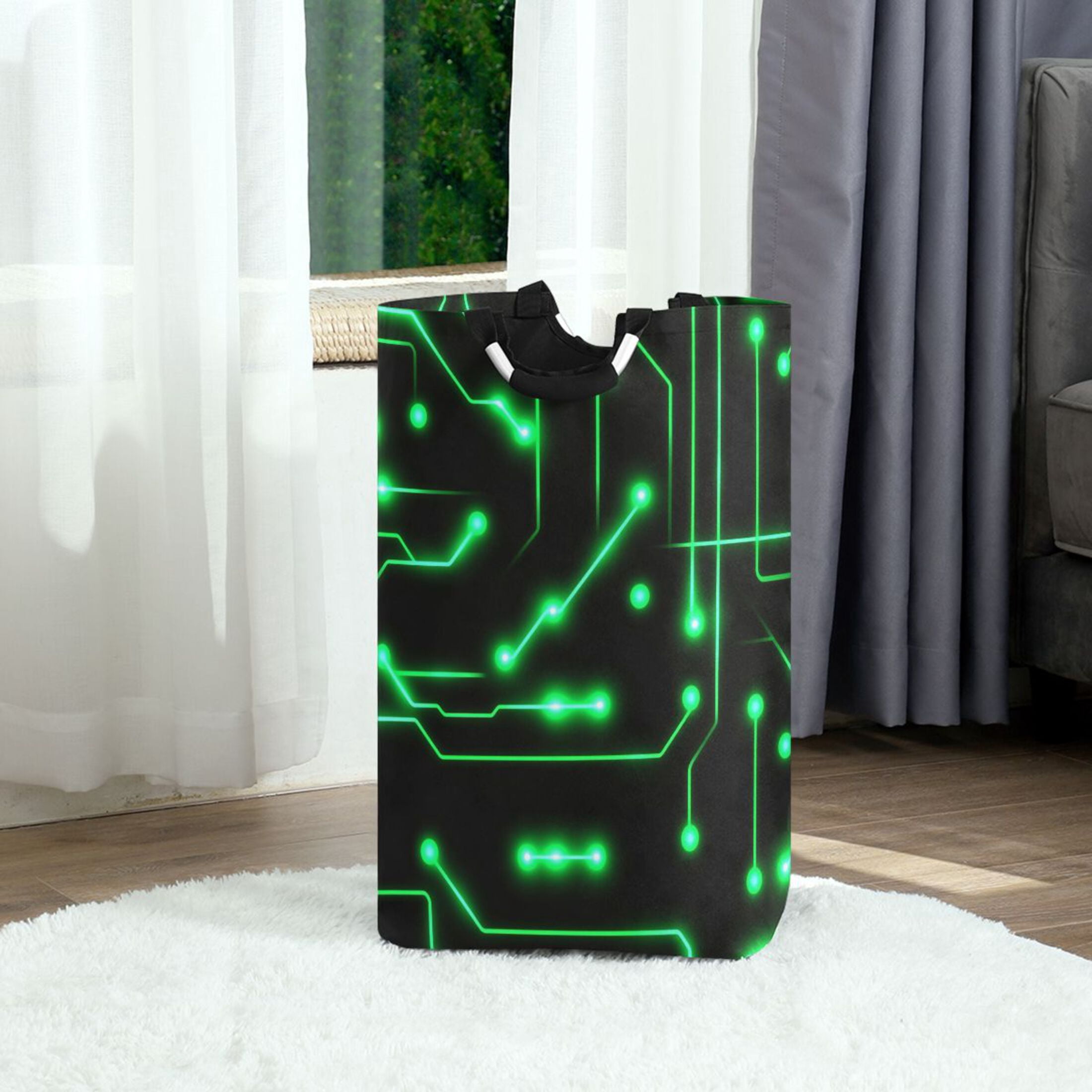 Neon Circuit Design Foldable Laundry Hamper 12.6x11x22.7in with Handles for Bathroom Bedroom Storage