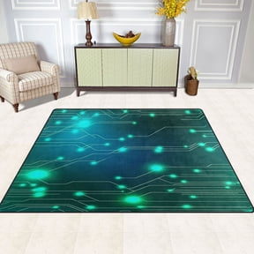 Neon Circuit Design Pattern 63''x48'' Plush Memory Foam Bath Mat, Soft, Absorbent, Non Slip, Durable
