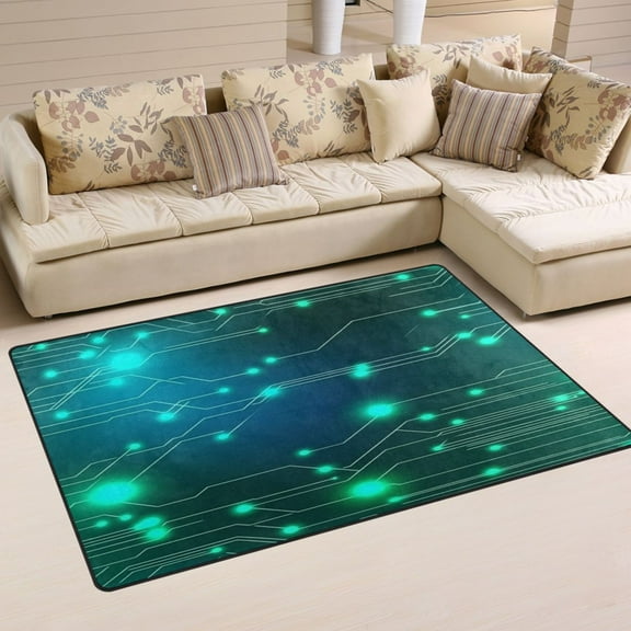 Neon Circuit Design Pattern Soft Polyester Area Rug 60''x39'', Non Slip, Memory Foam, Water Absorbent