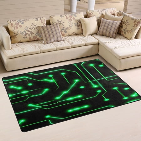 Neon Circuit Design Soft Polyester Area Rug 31''x20'', Non Slip, Memory Foam, Water Absorbent