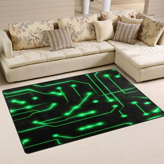 Neon Circuit Design Soft Polyester Area Rug 31''x20'', Non Slip, Memory Foam, Water Absorbent