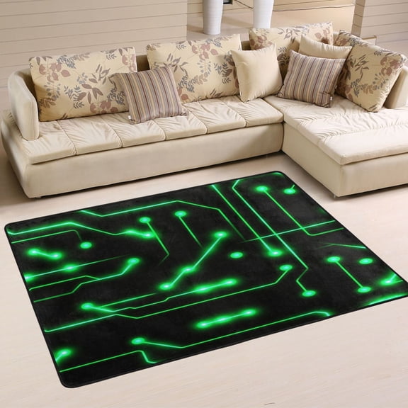 Neon Circuit Design Soft Polyester Area Rug 72''x48'', Non Slip, Memory Foam, Water Absorbent