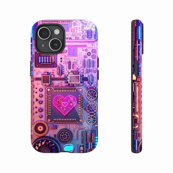 Neon Circuit Heart Phone Case for iPhone 11/12/13/14/15/16 (Pro Max/Plus) – Durable Slim Fit with Bold Neon Design, Perfect for Tech Enthusiasts and Valentine’s Day – Compatible with All Models