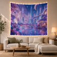 thumbnail image 1 of Neon City Beneath a Ringed Planet, Dreamy Fantasy for Space Lovers, Cityscape Wall Art, Housewarming Gift, Tapestry Wall Hanging for Bedroom, Gaming Room and Studio, 1 of 7