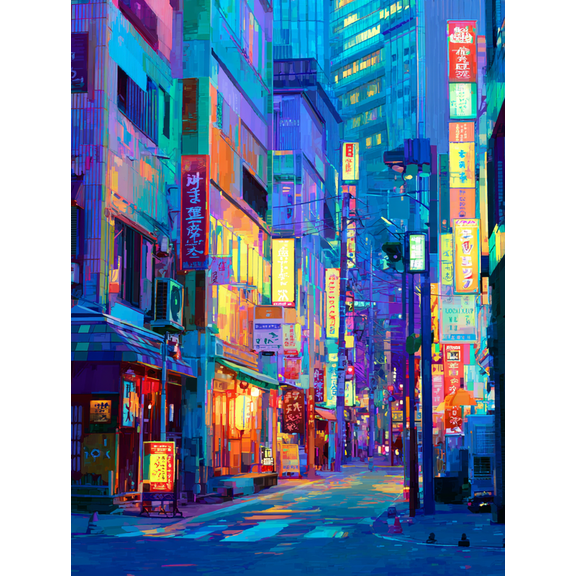 Neon Cityscape Street Art Canvas Print, Wall Decor for Living Room Bedroom Office Cafe Bar Apartment