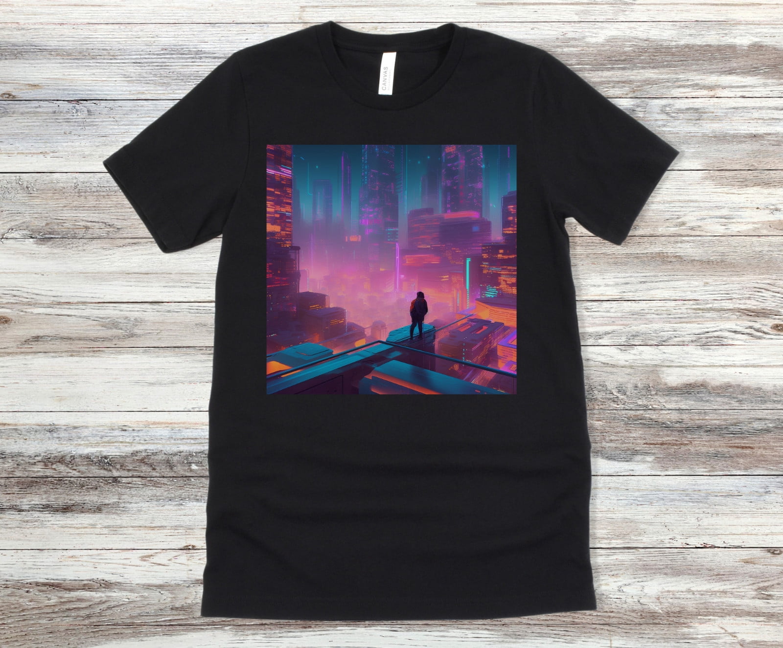 Neon Cityscape T-Shirt - Cyberpunk Streetwear Tee Futuristic Street Art ...