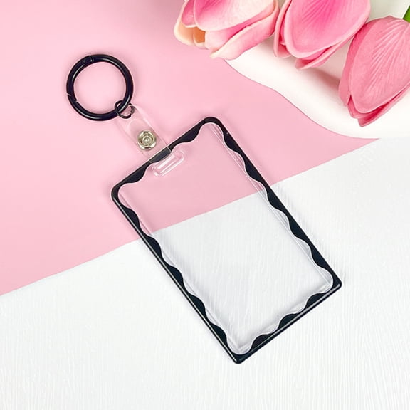 Cute Neon Transparent Acrylic Keychain Card Holder for Office ID Drivers License Black 4.13in x 2.56in