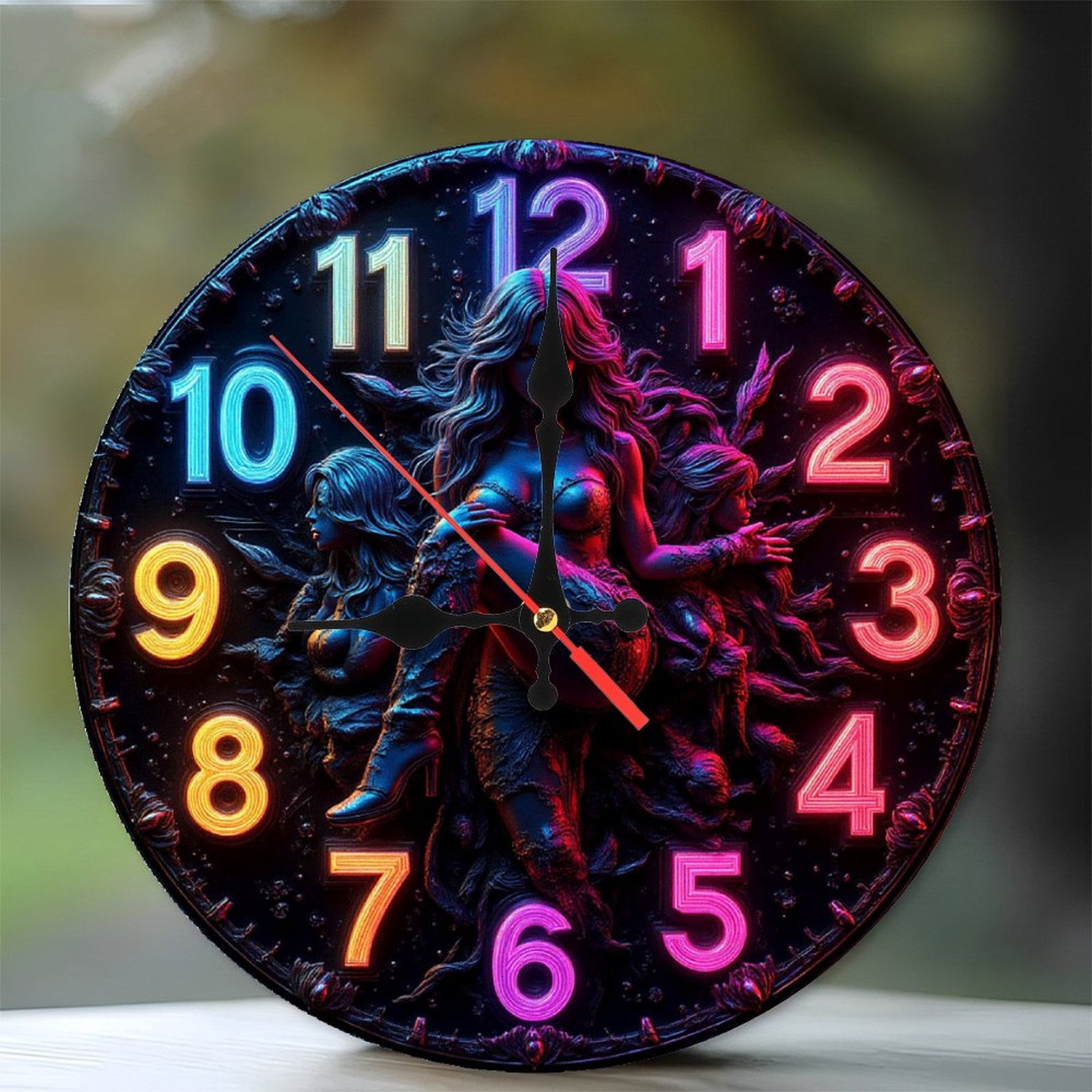 Neon Clock Art Decor Wall Timepiece for Home 10-Inch Silent Wooden Wall ...