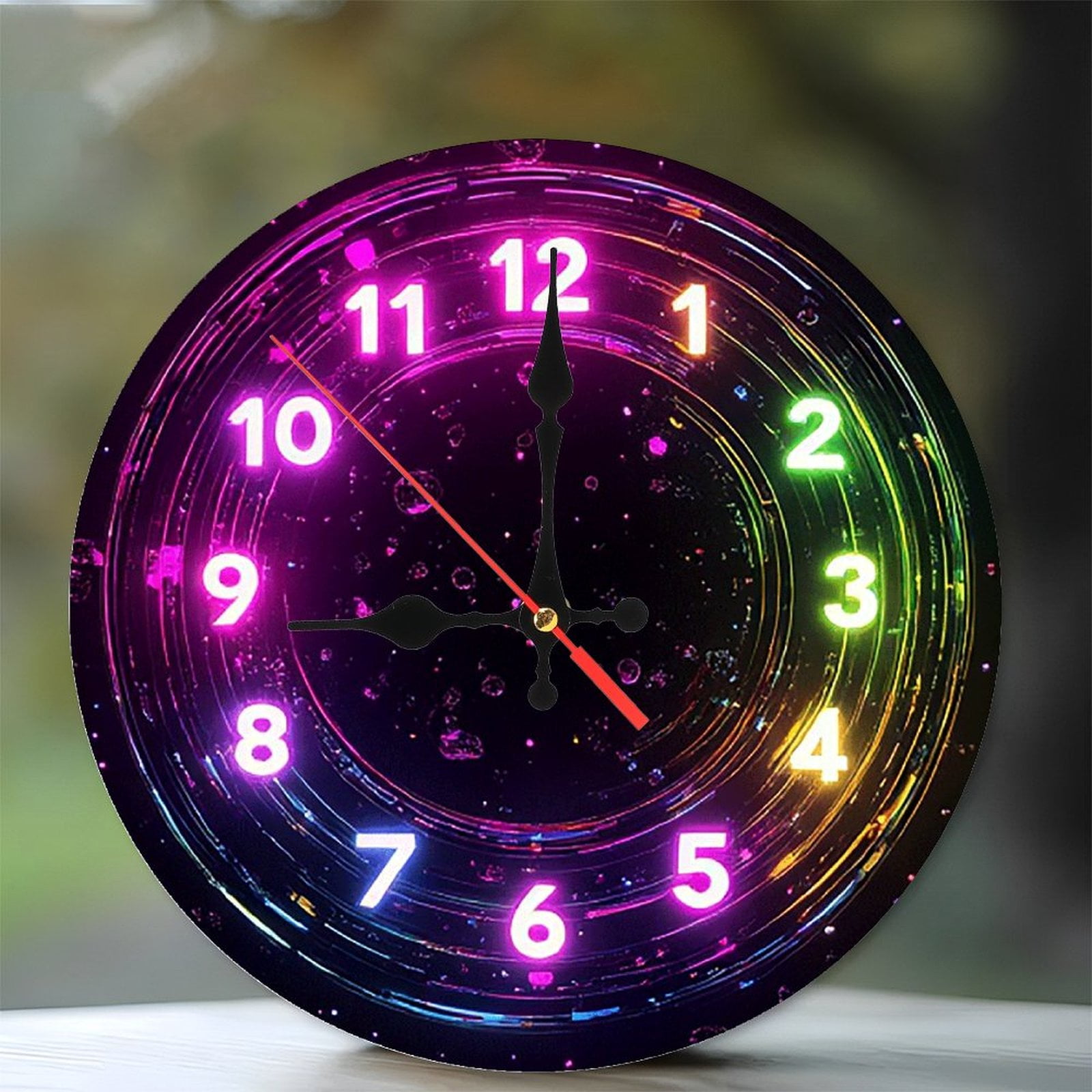 Neon Clock Wall Art Decor Home Office 10-Inch Silent Wooden Wall Clock ...