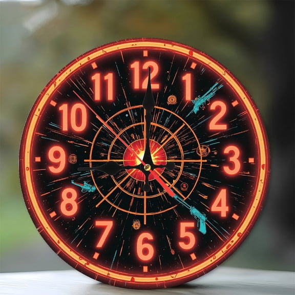 Neon Clock Wall Clock Sci Fi Style Home Decor 10-Inch Silent Wooden Wall Clock, Battery Operated (AA Batteries Not Included), Artistic Home Decor