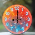 thumbnail image 1 of Neon Clock Wall Decor Orange Blue Lights 10-Inch Silent Wooden Wall Clock, Battery Operated (AA Batteries Not Included), Artistic Home Decor, 1 of 7