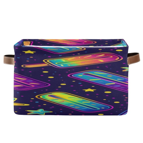 Neon Color Ice Sucker Stars Square Storage Bins with Handles Collapsible Containing Box 1 Pack