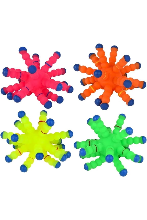 Neon Color Tactile Atom Balls (3.5") Random Colors Stretchy Soft Jelly Rubber Calming Fidget Toy for Kids and Adult Autism ADHD Stress Relief (4 Balls)
